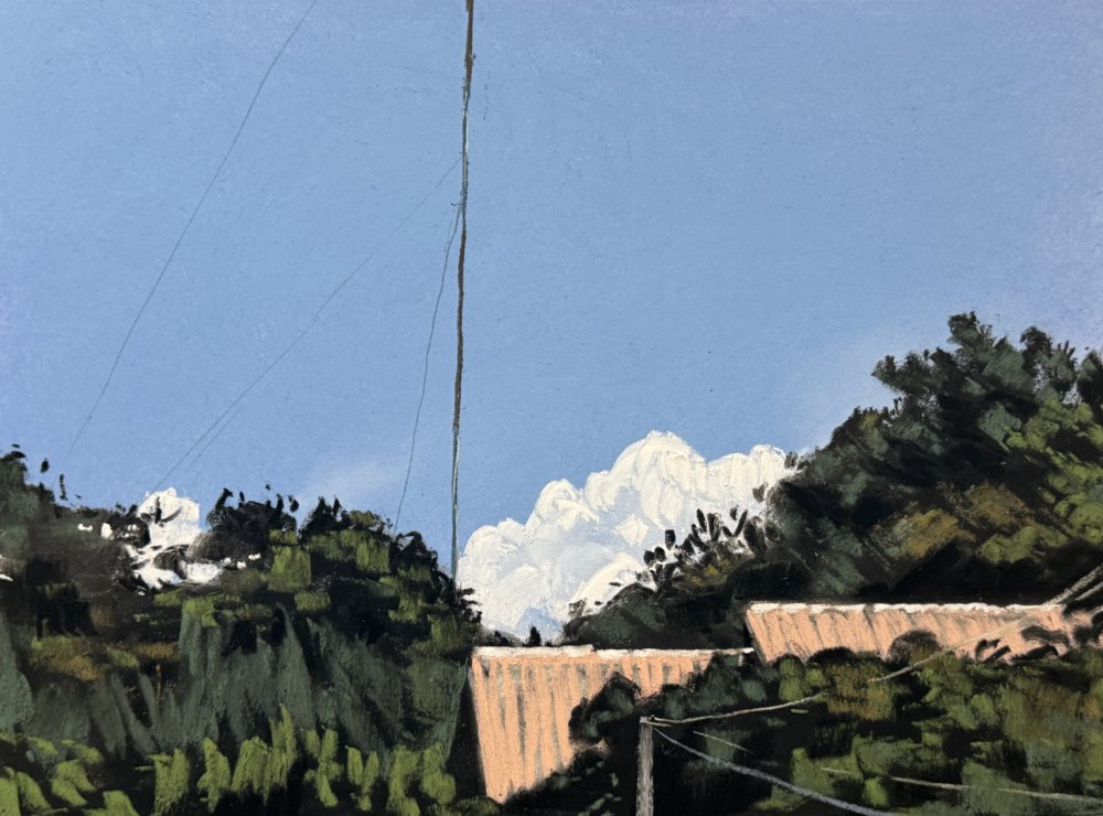 二子島の帰り、空と屋根